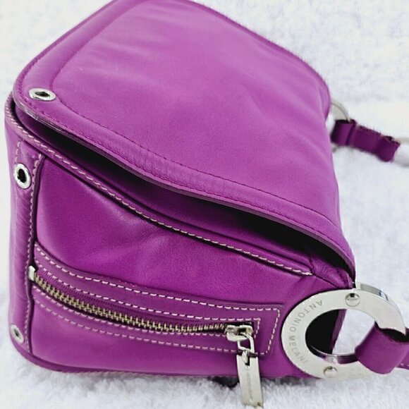 ANTONIO MELANI Purple Smooth Leather Shoulder Bag Silver Hardware - Picture 11 of 16